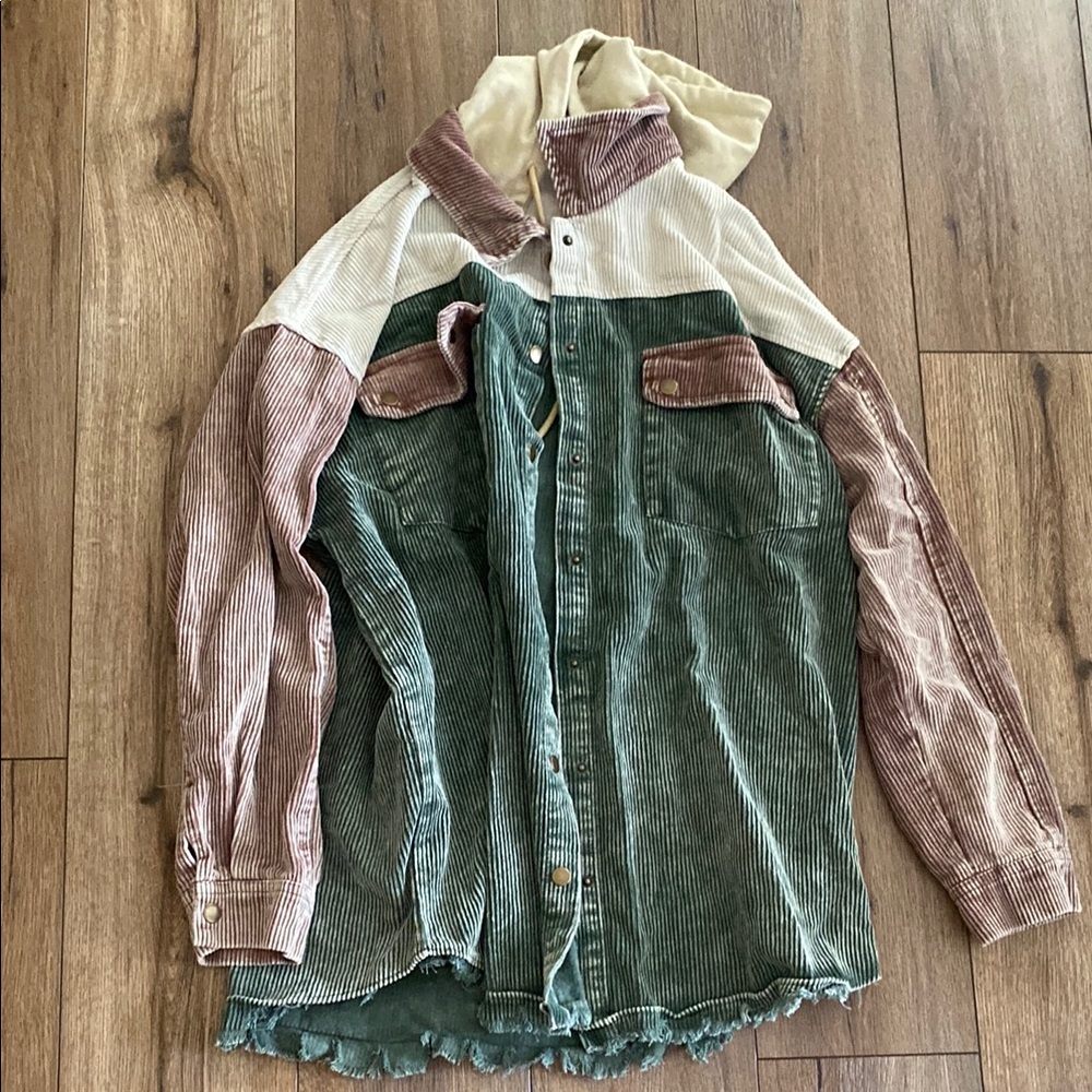 Colorblock Corduroy Button-Up Shirt